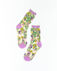 Thumbnail for Heart Floral Sheer Crew Sock