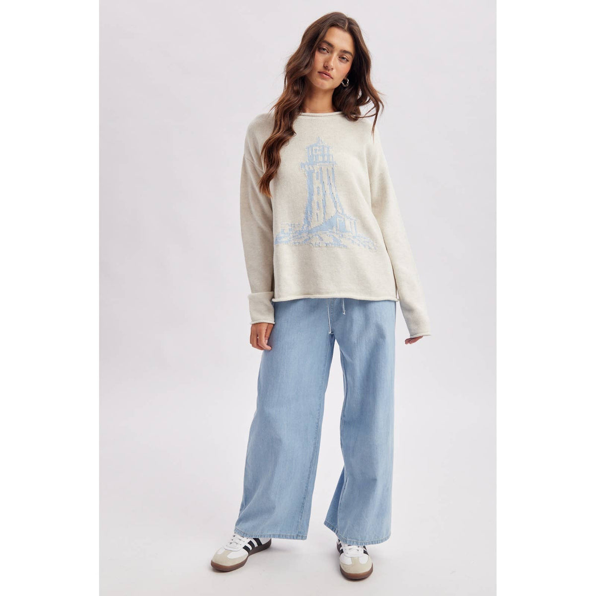 LIGHTHOUSE COASTAL GRAPHIC COZY SWEATER / WL26-13217