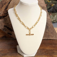 Thumbnail for Toggle Bar Pendant Paperclip Chain Necklace in Gold Tone