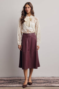 Thumbnail for Sheer Lace Tie Neck Blouse FT0059