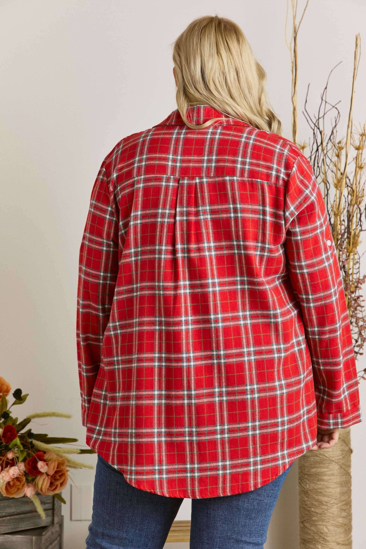 PLUS BUTTON DOWN FLANNEL SHIRTS: RED