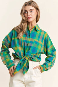 Thumbnail for Classic Plaid Button Down Long Sleeve Top