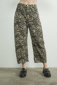 Thumbnail for Leopard Print Baggy Barrel Jeans with Wide-Leg Fit and Mid-Rise Waist