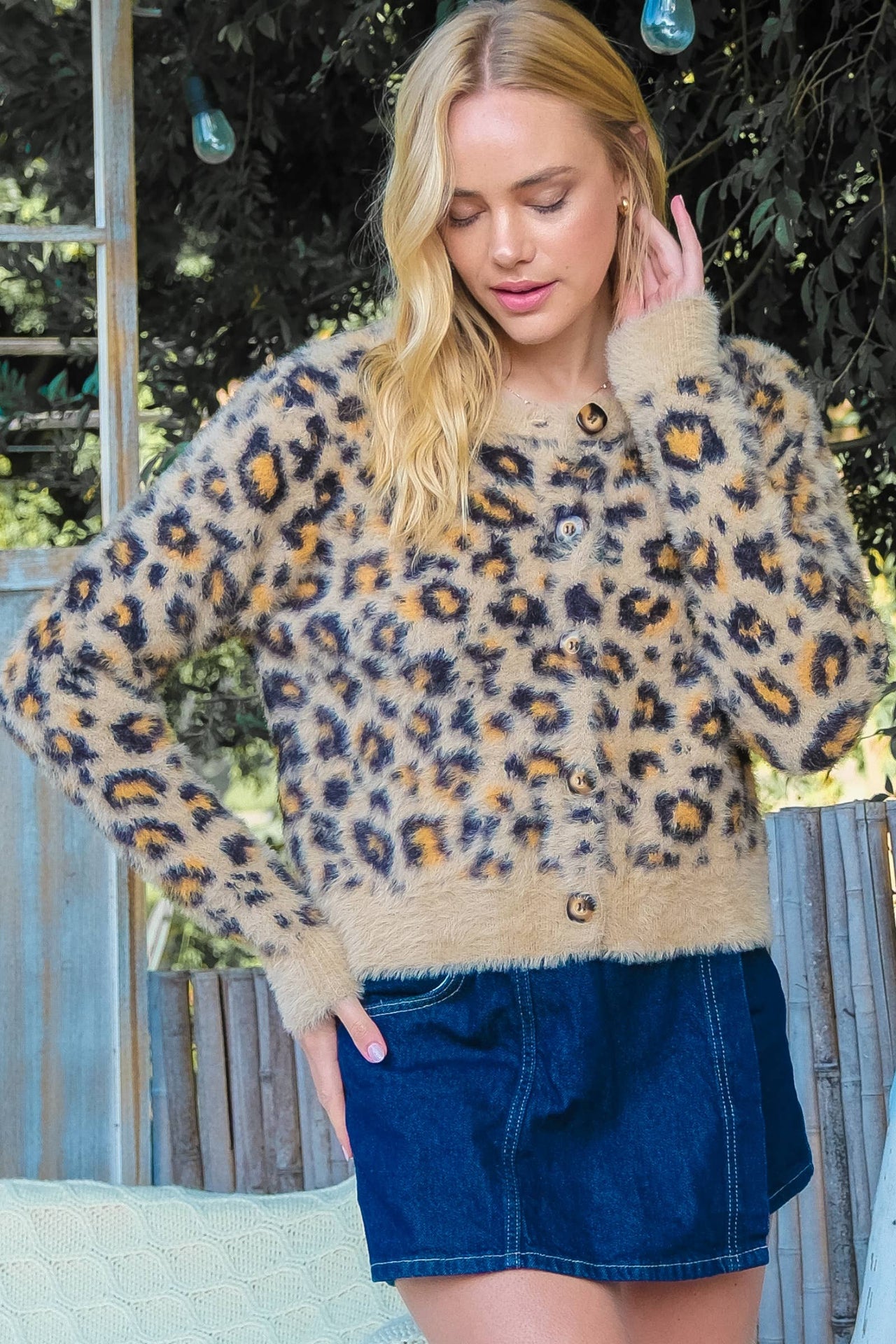 Fuzzy Leopard Button Cardigan