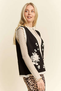 Thumbnail for FLORAL EMBROIDERED LACE SWEATER KNIT VEST TOP