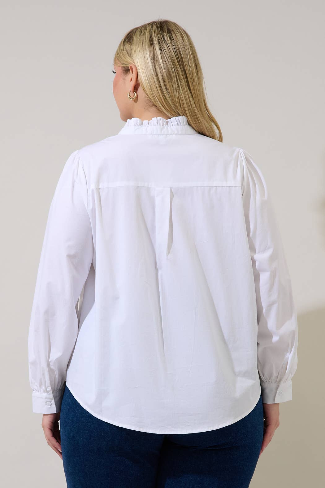 Doris Button Down Shirt Curve | White Cotton Ruffle Collar Blouse