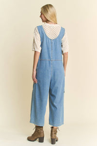 Thumbnail for WASHED SOFT DENIM BOW TIE ZIPPER FRONT JUMPSUIT
