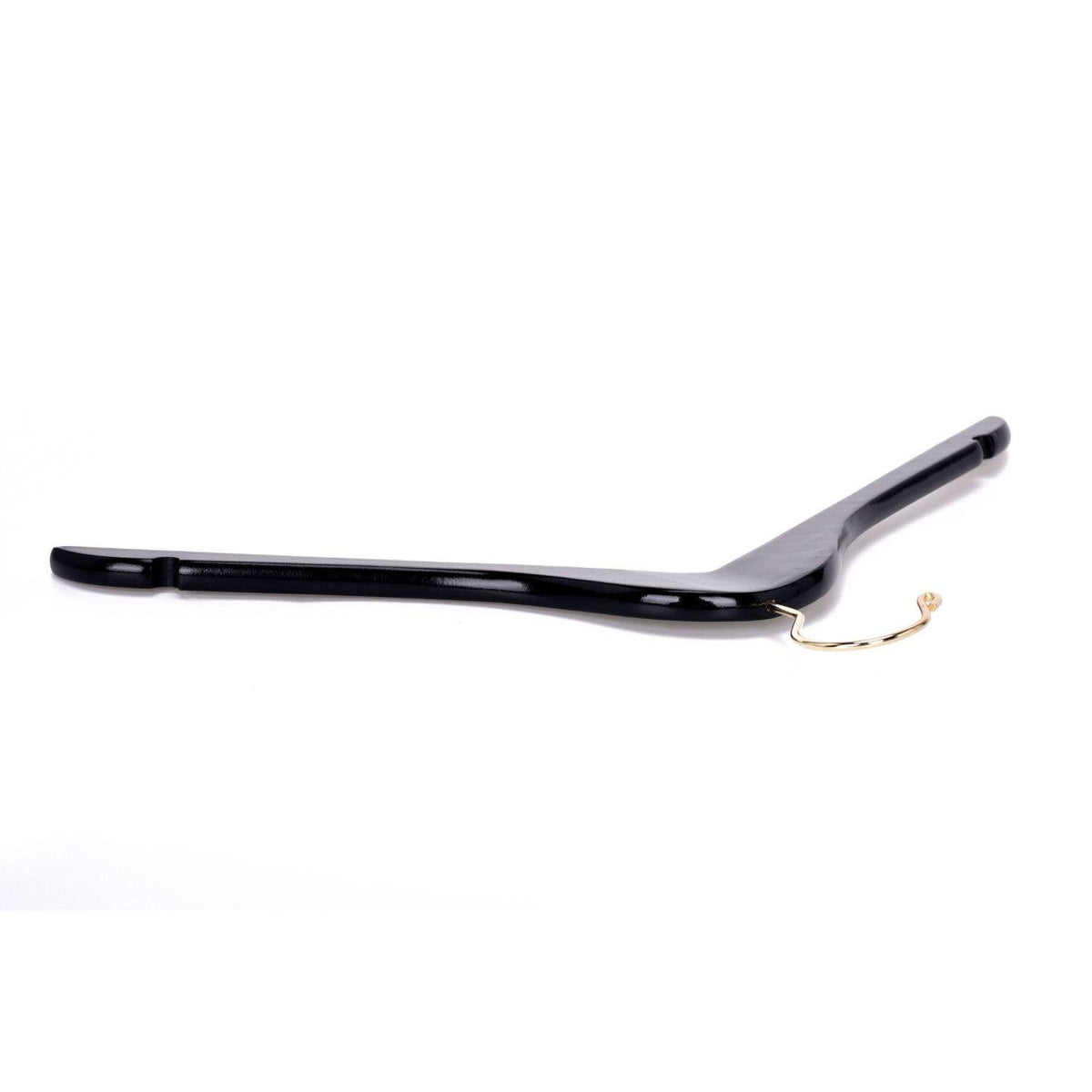 W071 Semi Curved Wooden Hangers - Black with Gold Hook - 80