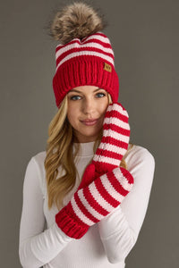 Thumbnail for Red & Pink Striped Pom Hat