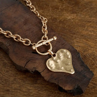 Thumbnail for Boho Hammered Heart Front Toggle Necklace – Rustic Gold or Silver