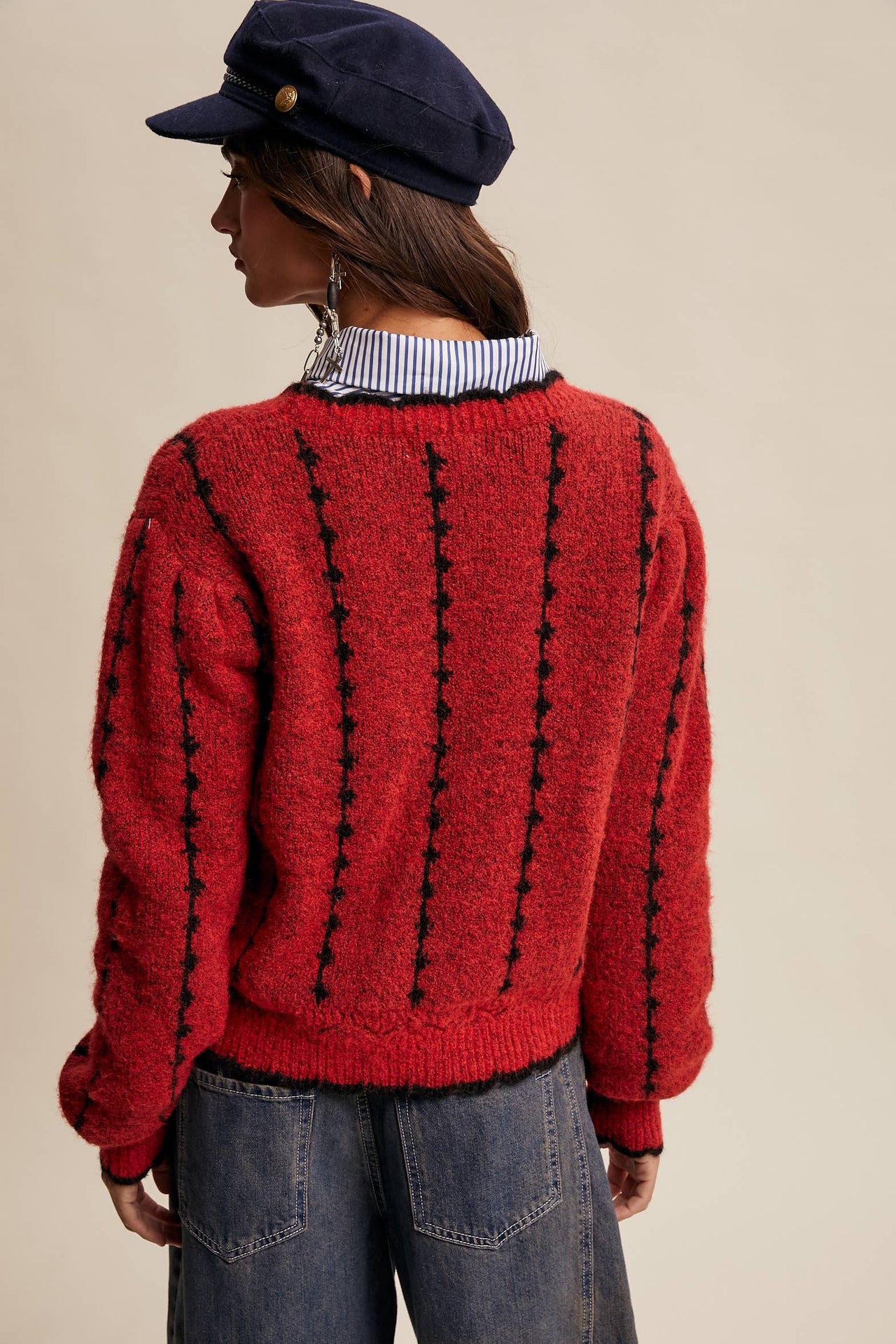 Textured Jacquard Knit Crew Sweater