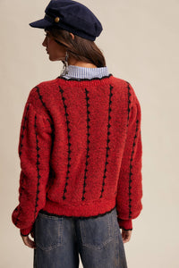 Thumbnail for Textured Jacquard Knit Crew Sweater