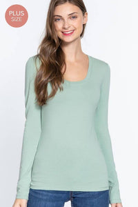Thumbnail for [PLUS SIZE] Long Sleeve Scoop Neck Top