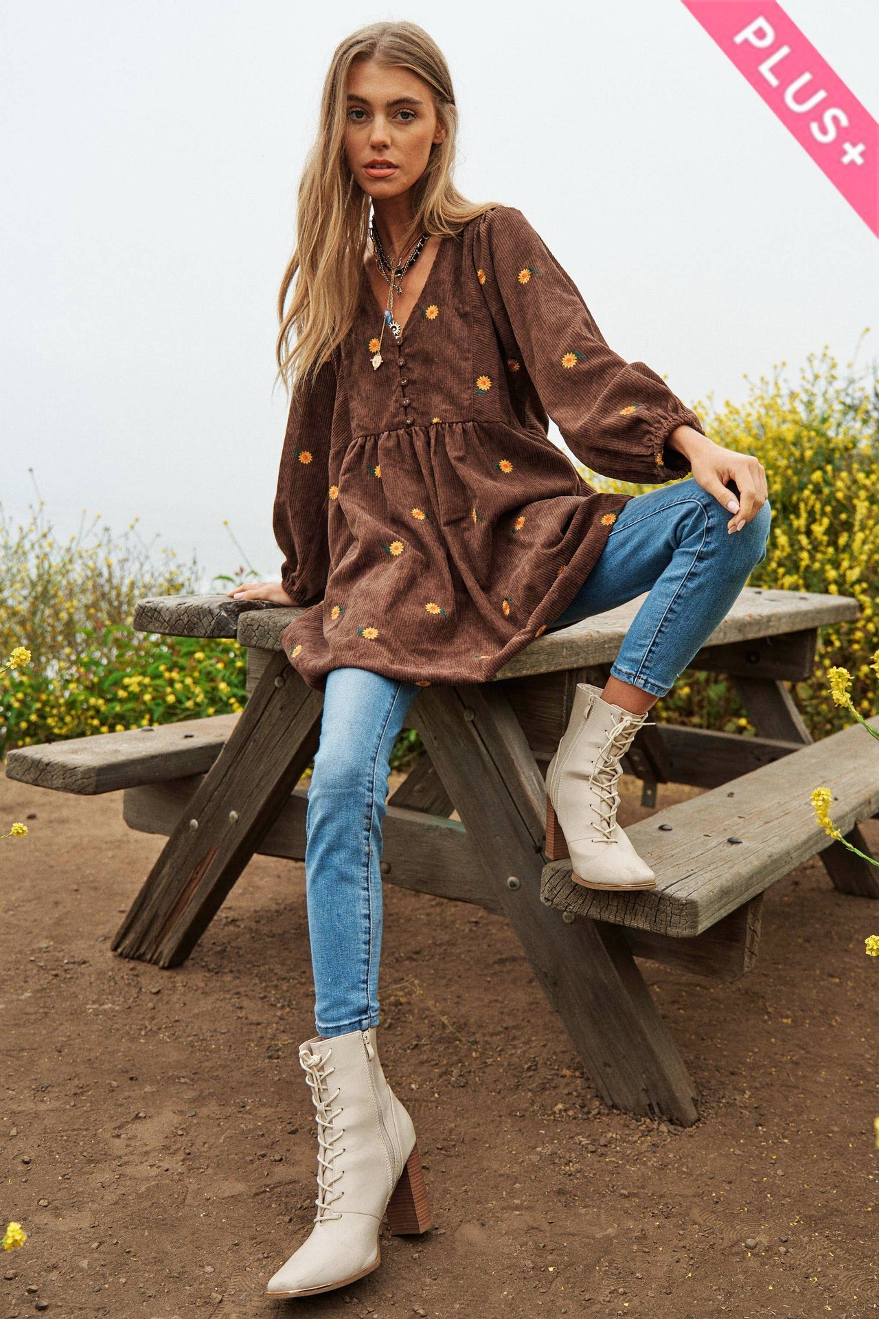 Plus Corduroy Quilted Mini Dress