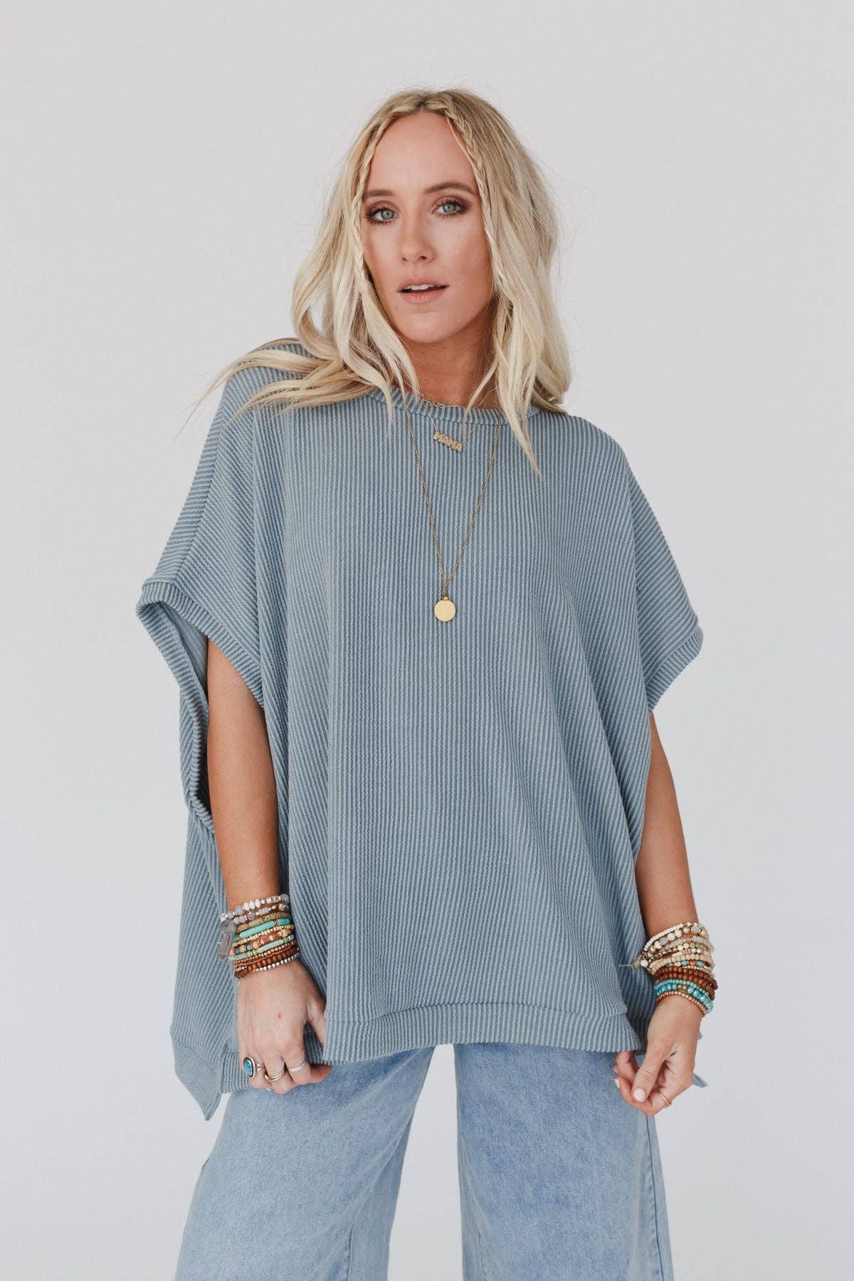 Moon Glow Texture Knit Top - Seafoam: