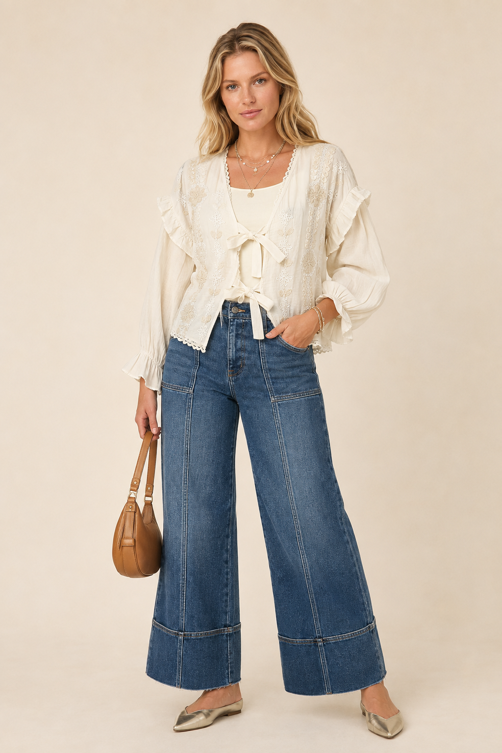 The Delphine Embroidered Gauze Top