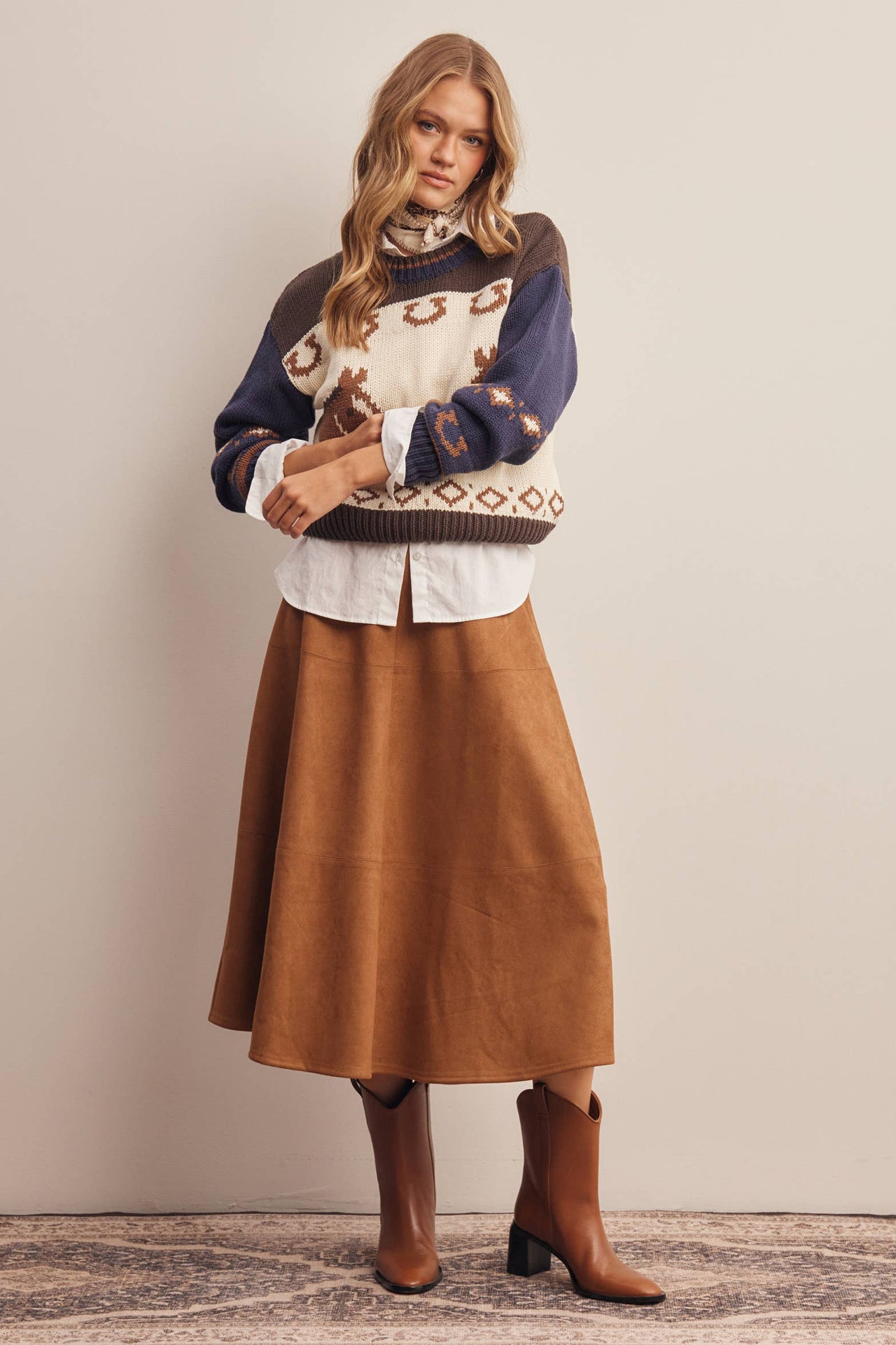 Stretched Suede A-Line Midi Skirt FSK0023