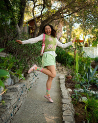 Thumbnail for Flamingo Floral Sheer Crew Sock