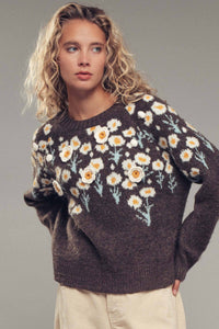 Thumbnail for Daisy Embossed 3D Floral Knit Sweater