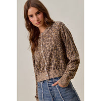 Thumbnail for WASHED INSPIRED LEOPARD PRINT SWEATER CARDIGAN