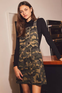 Thumbnail for Button-front Camo Overall Dress