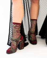 Thumbnail for Serpentine Floral Black Sheer Crew Sock