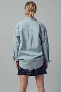 Thumbnail for Oversized Pinstripe Button-Up Shirt