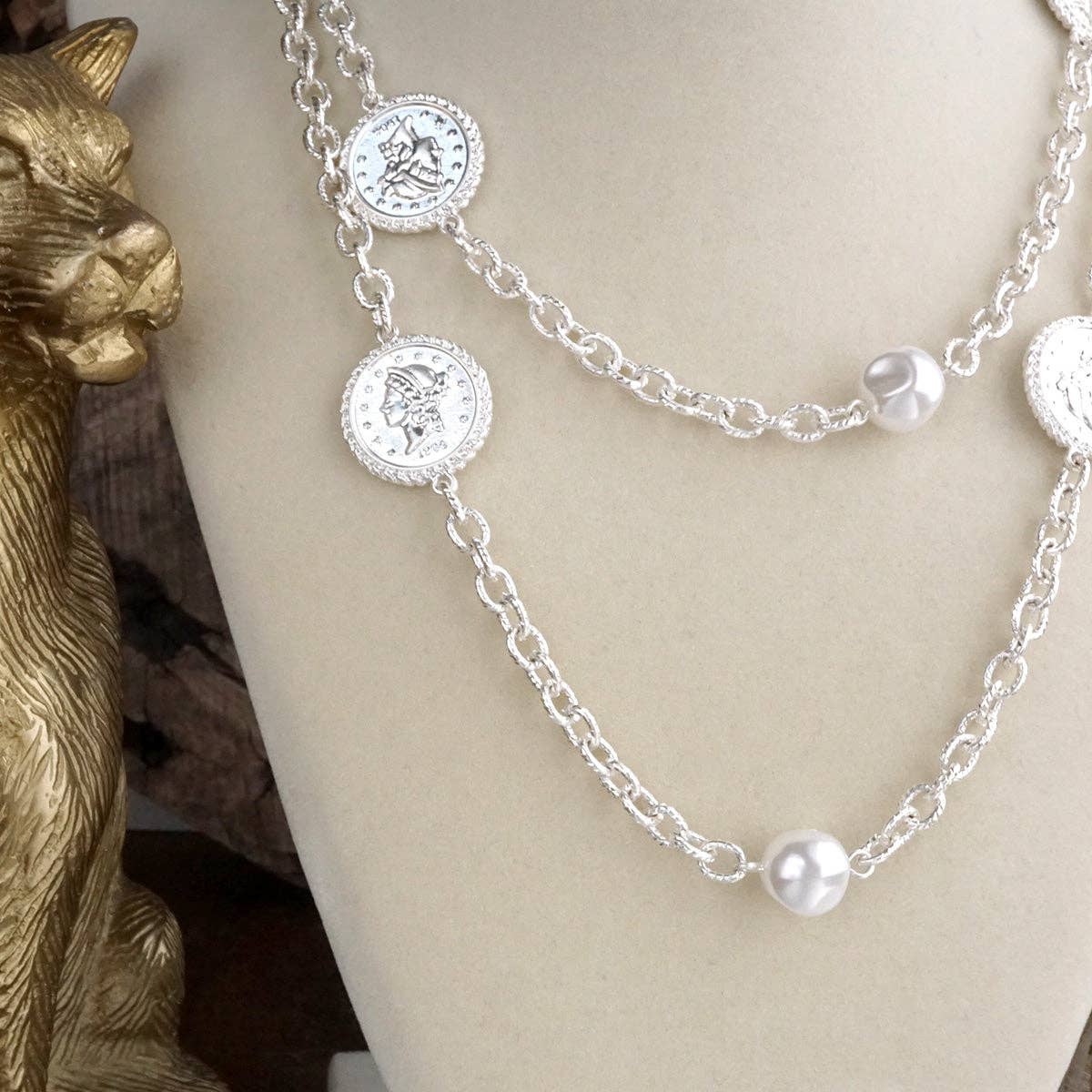 Starlit Relics – Coin & Pearl Station Necklace