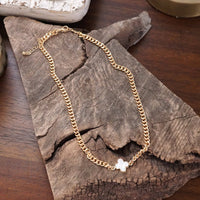 Thumbnail for Lustrous Luck – Dainty Clover Pendant Necklace in Gold Tone