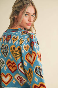 Thumbnail for HEART PATTERN PULLOVER SWEATER