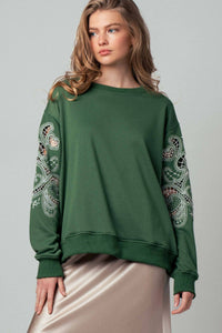 Thumbnail for Romantic Lace Embroidered Sleeve Sweatshirt
