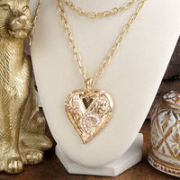 Thumbnail for Heartbound Muse – Long Heart Necklace in Gold & Pearls