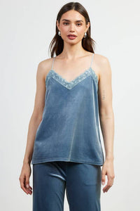 Thumbnail for Lace Detail Velvet Cami Top