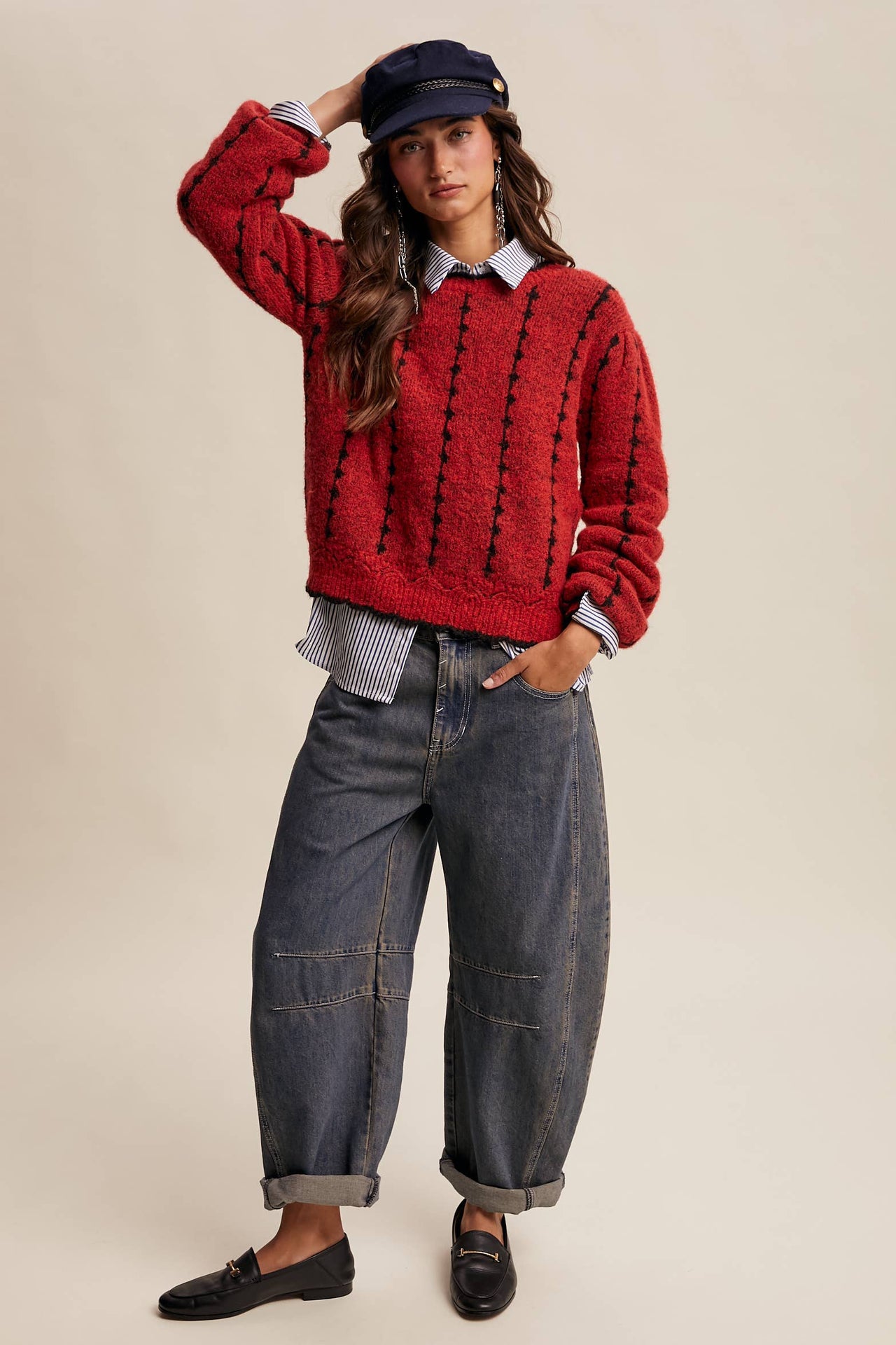 Textured Jacquard Knit Crew Sweater