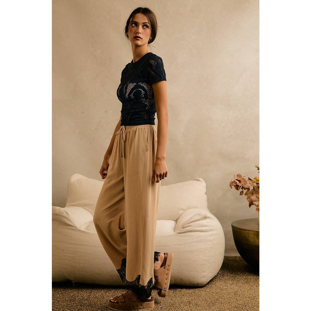 The Odette Lace Trim Linen Pants