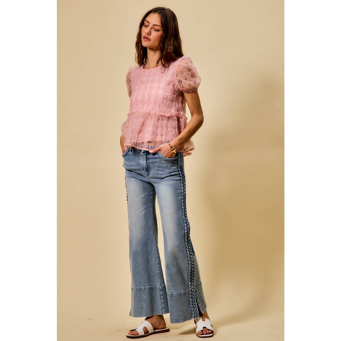 The Genevieve Jeans, Braided Side Wide Leg Denim