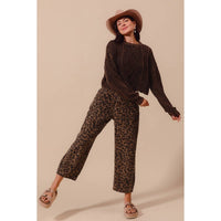 Thumbnail for TWO TONED LEOPARD PRINT TWILL MID RISE WIDE PANTS