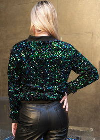 Thumbnail for Women's Sparkly Sequin Jacket Glitter Long Sleeves Front Zip