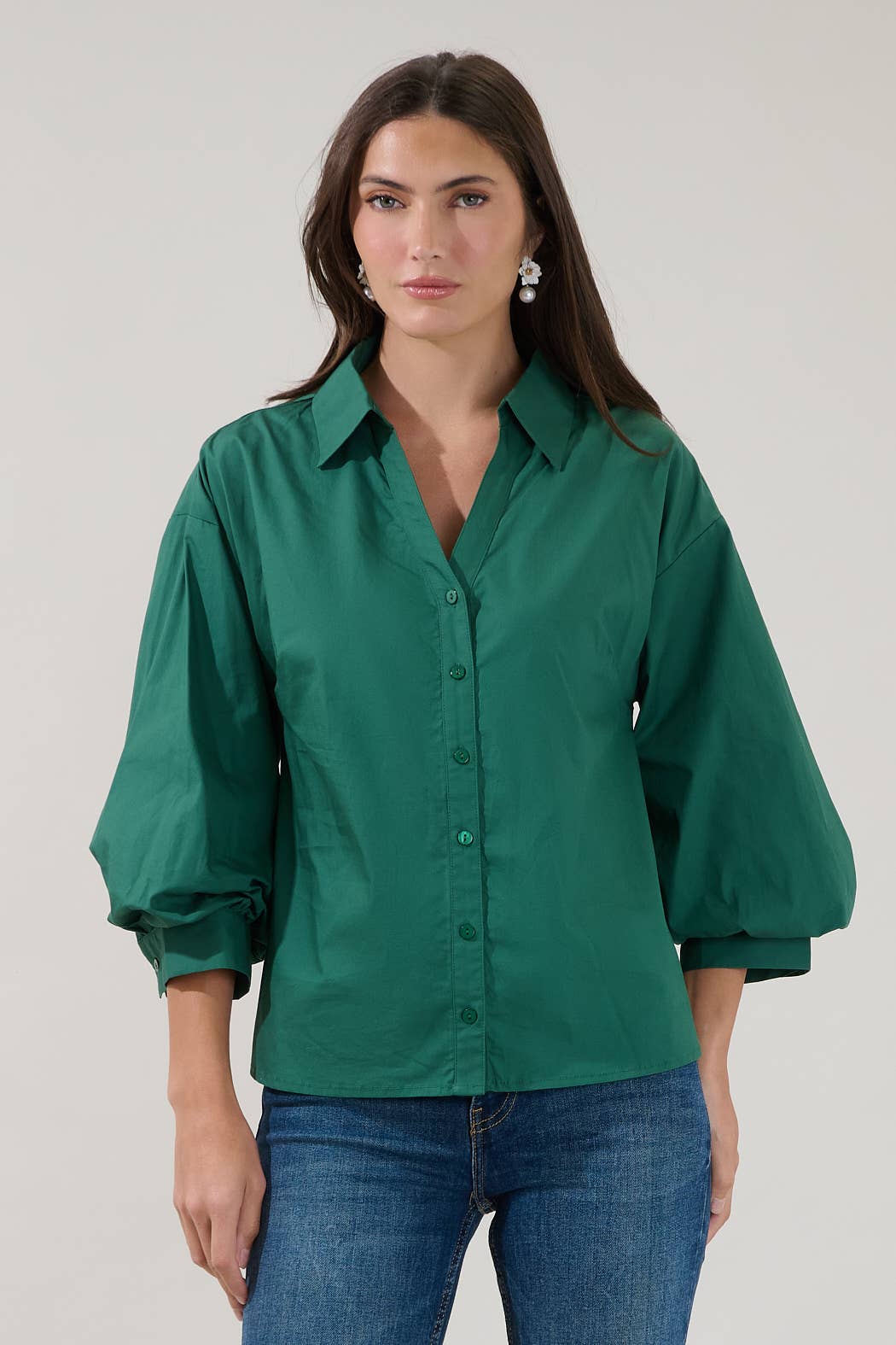 The Lucienne Shirt | Emerald Cotton Poplin Button Down