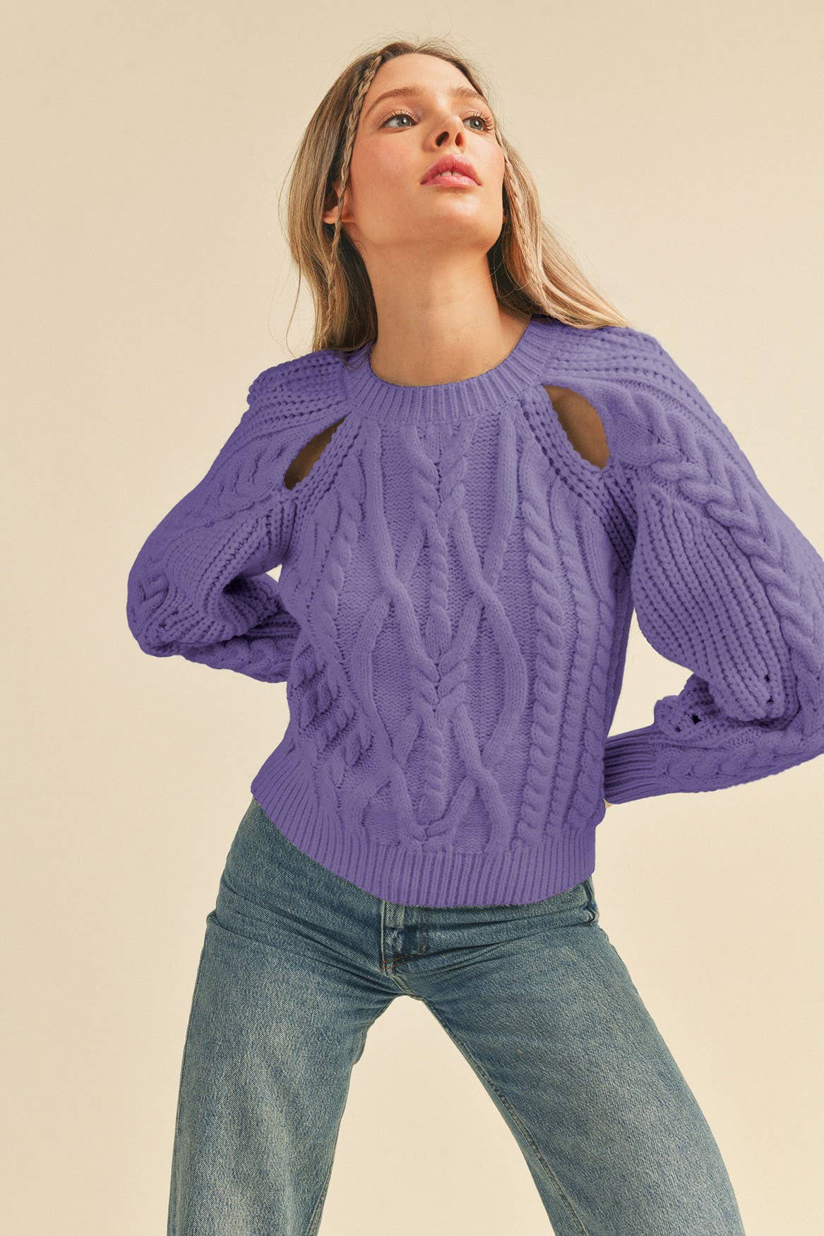 CUT OUT CABLE KNIT SWEATER