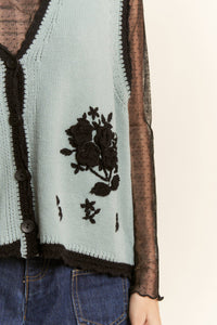 Thumbnail for FLORAL EMBROIDERED LACE SWEATER KNIT VEST TOP