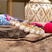 Thumbnail for Sweetheart Shine – Gold Stretchy Bangle with Pearl Hearts