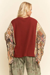 Thumbnail for PLUS BOHO PATCHWORK KNIT TOP WITH FLOWER
