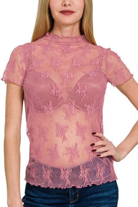 Lace See-through Layering Short Sleeve Top