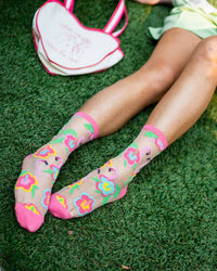 Thumbnail for Flamingo Floral Sheer Crew Sock