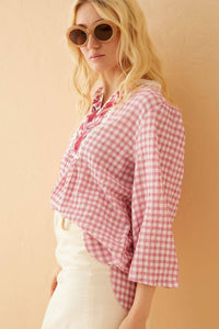 Thumbnail for The Rosalie Top, Embroidered Gingham Blouse