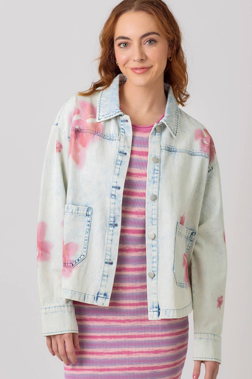 Floral Printed Denim Shacket