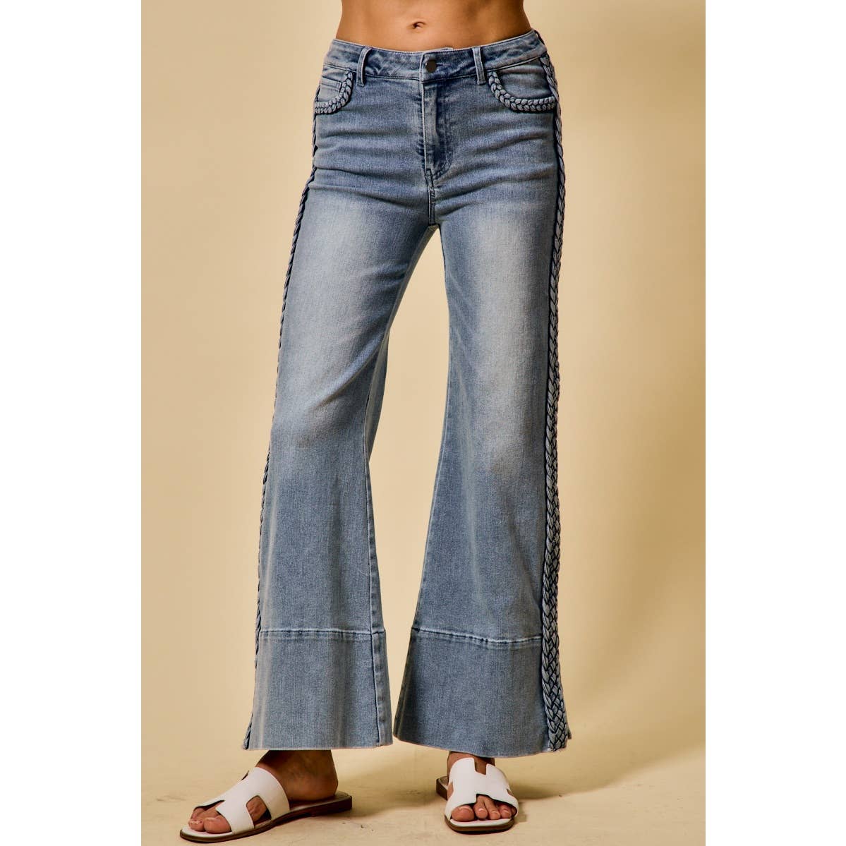 The Genevieve Jeans, Braided Side Wide Leg Denim