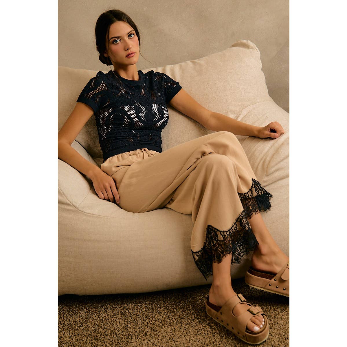 The Odette Lace Trim Linen Pants