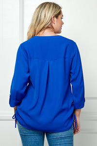 Thumbnail for PLUS SIZE COBALT TAB SLEEVE MANDARIN COLLAR SHIRT